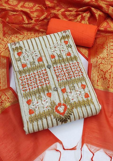 Beige Embroidered Poly Blend Kurta Set