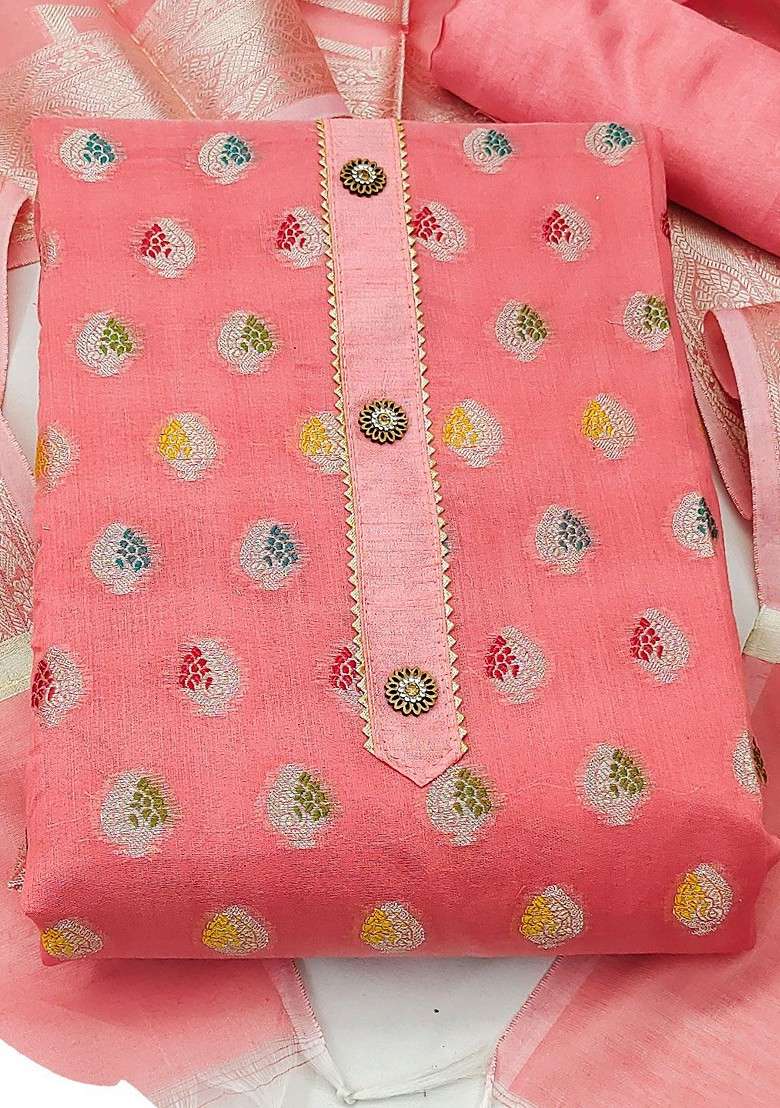 Peach Embroidered Blended Straight Kurta Set - Indya
