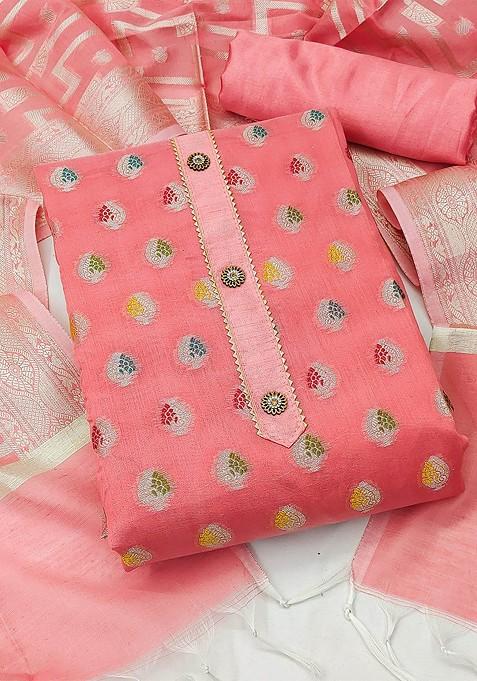 Peach Woven Poly Blend Kurta Set