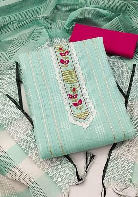 Blue Striped Print Poly Blend Kurta Set