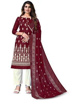Maroon Embroidered Pure Cotton Kurta Set