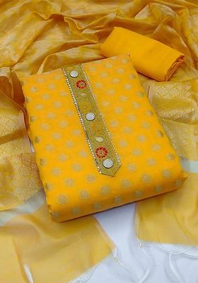 Yellow Woven Poly Blend Kurta Set
