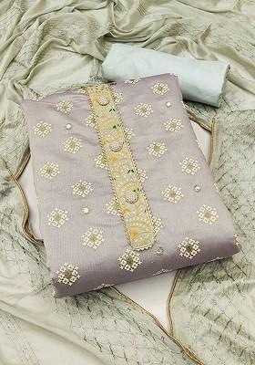 Grey Printed Poly Blend Kurta Set