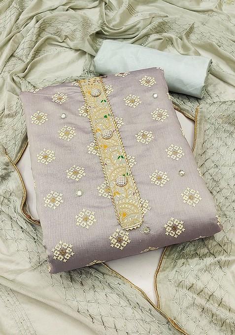 Grey Printed Poly Blend Kurta Set