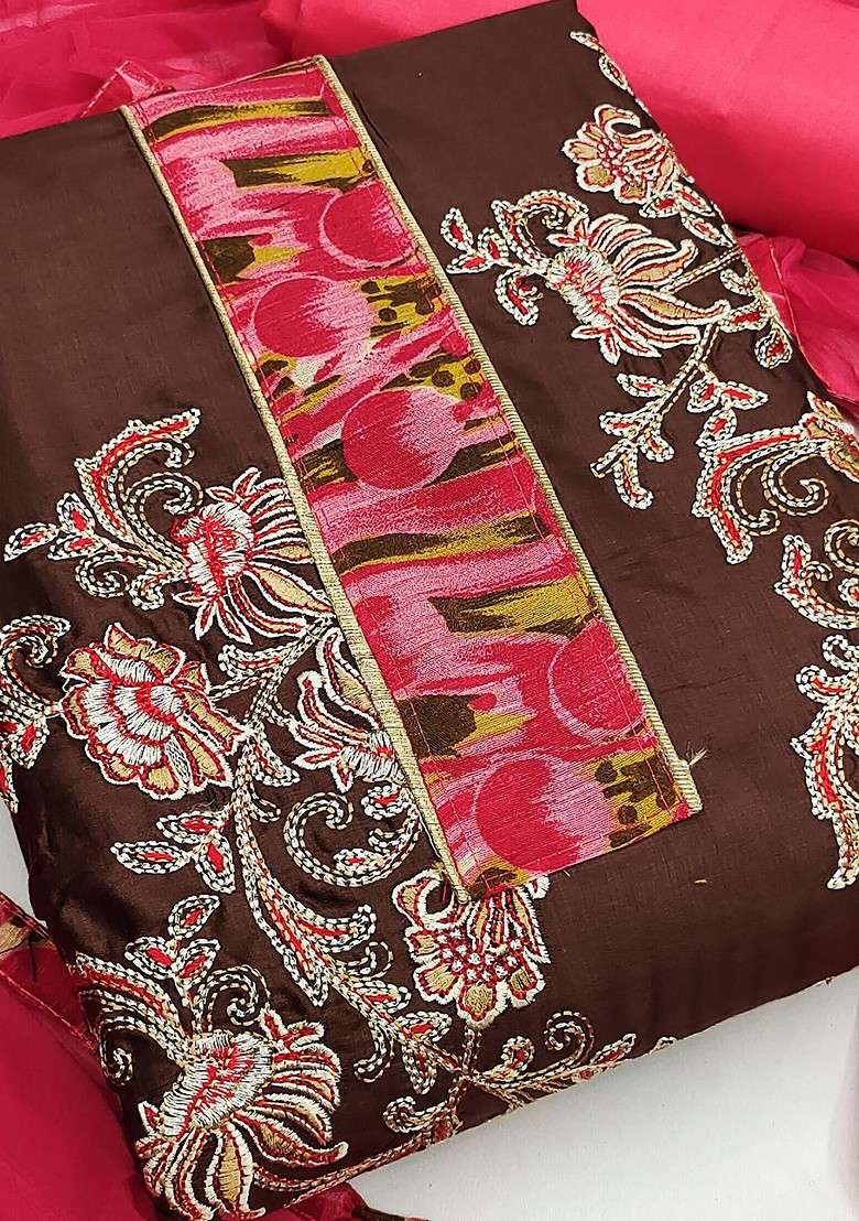 Brown Embroidered Poly Blend Kurta Set - Indya
