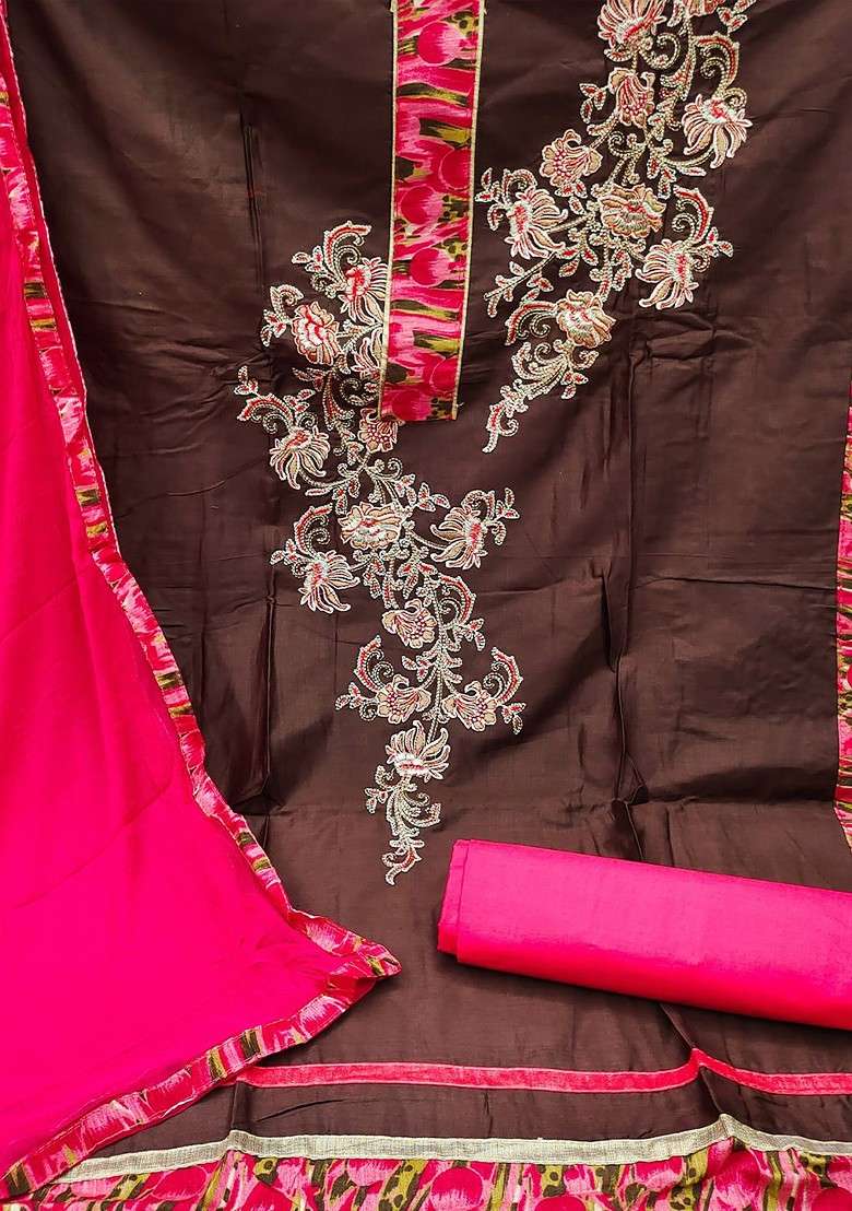 Brown Embroidered Poly Blend Kurta Set - Indya