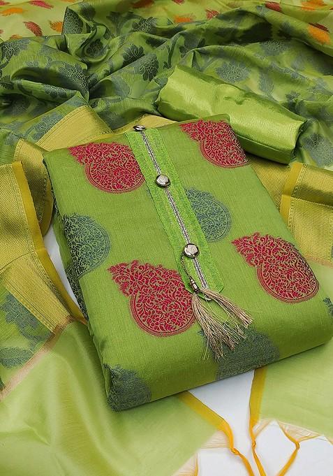 Green Woven Poly Blend Kurta Set