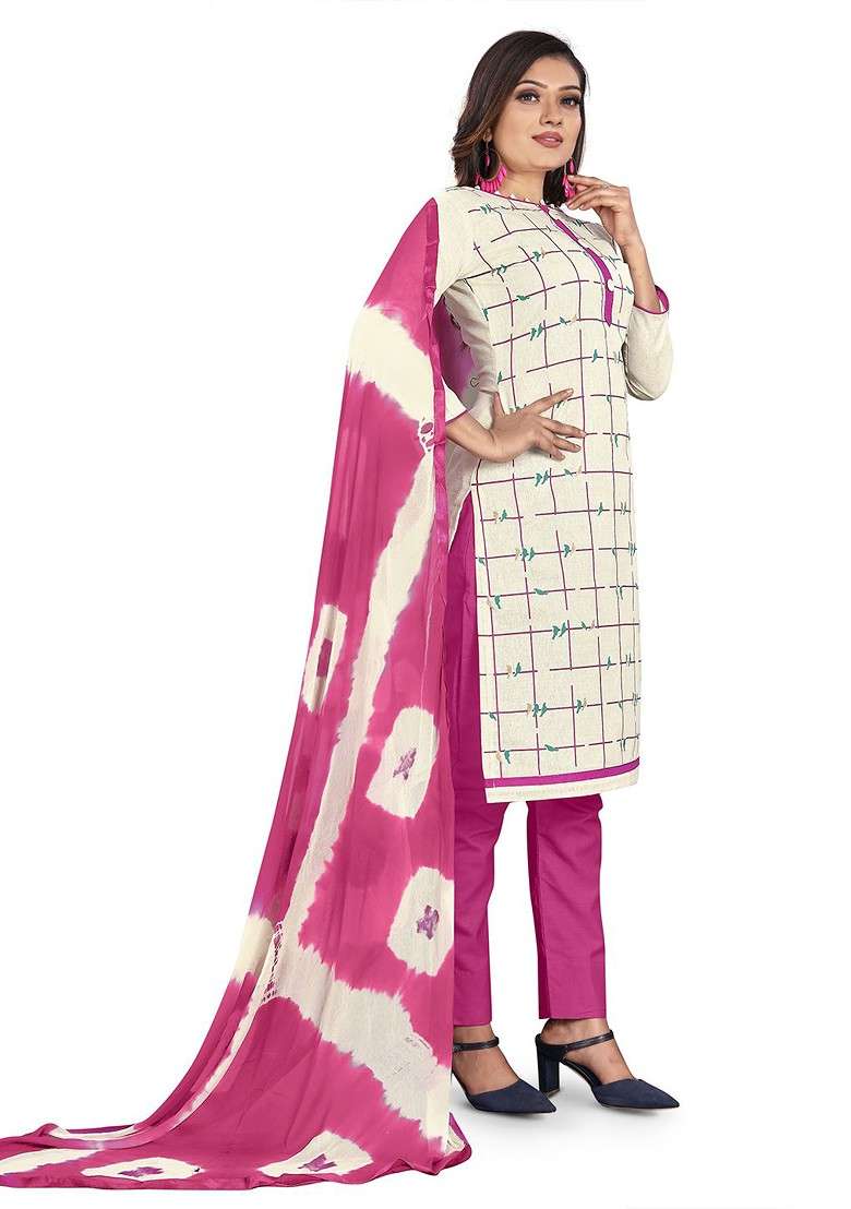 White Printed Cotton Straight Kurta Set - Indya
