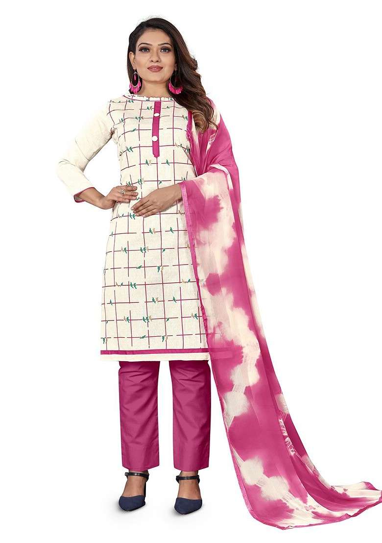 White Printed Cotton Straight Kurta Set - Indya