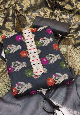 Grey Woven Poly Blend Kurta Set