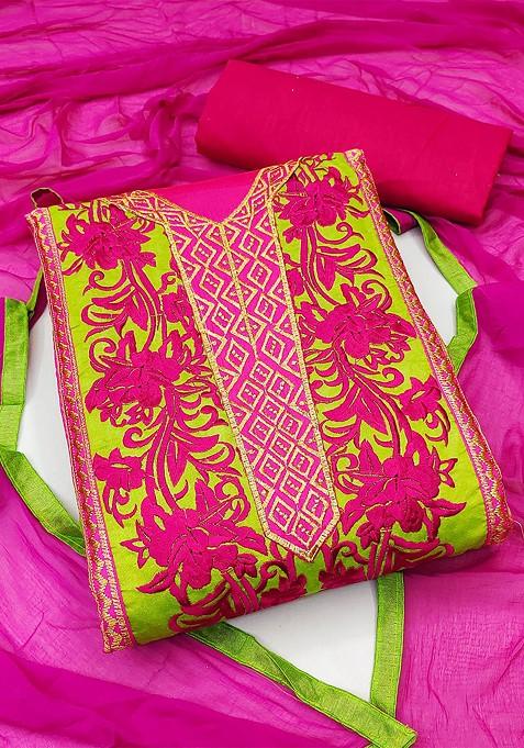 Green Embroidered Blended Punjabi Suit