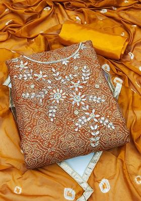 Mustard Printed Poly Blend Kurta Set