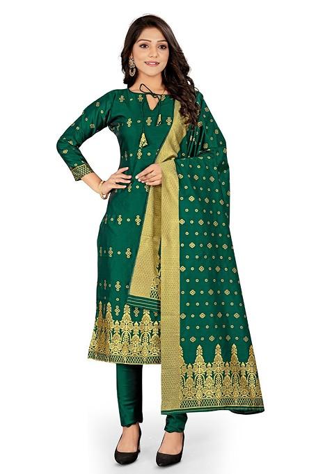 Green Printed Poly Blend Kurta Set