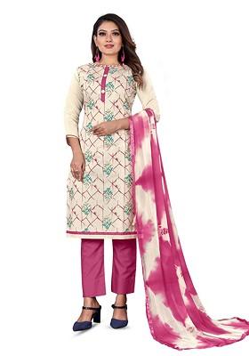 White Printed Poly Blend Kurta Set