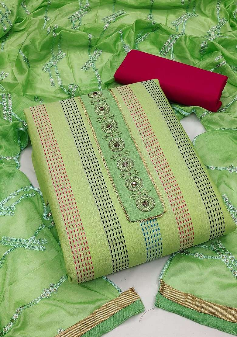 Green Woven Pure Cotton Kurta Set - Indya