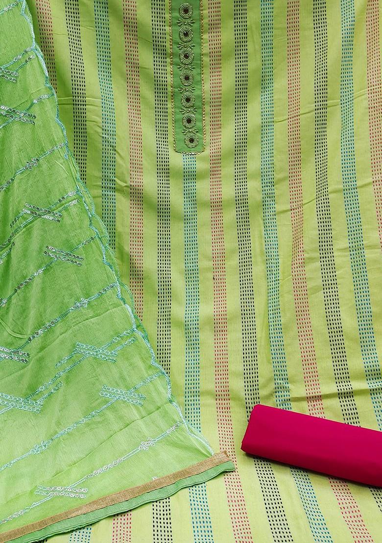 Green Woven Pure Cotton Kurta Set