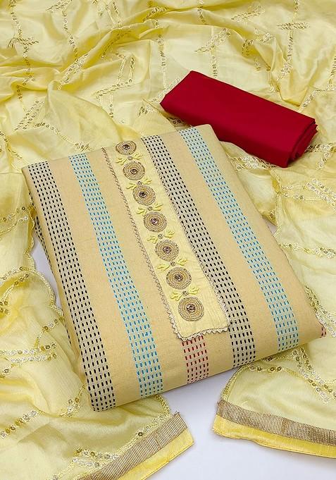 Yellow Striped Print Pure Cotton Kurta Set