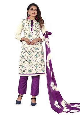White Floral Print Poly Blend Kurta Set