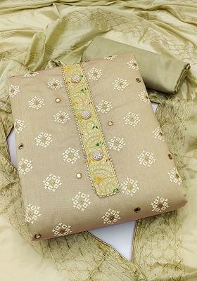 Beige Embellished Poly Blend Kurta Set