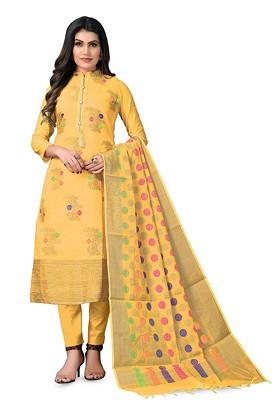 Yellow Woven Poly Blend Kurta Set