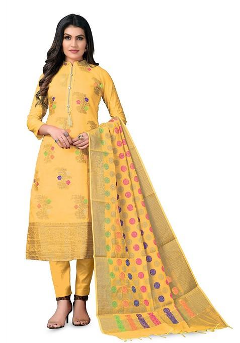 Yellow Woven Poly Blend Kurta Set