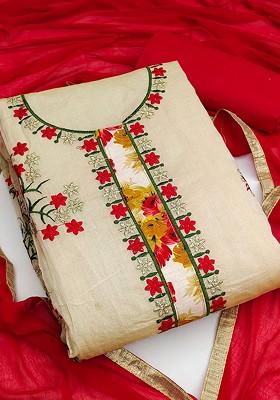 Beige Embroidered Poly Blend Kurta Set