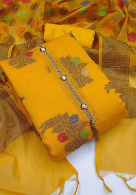 Yellow Woven Poly Blend Kurta Set