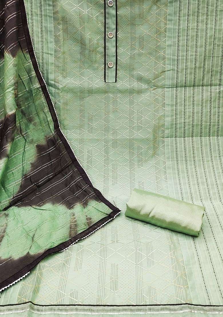Green Thread Work Blended Punjabi Suit - Indya