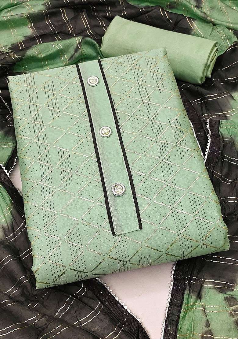 Green Thread Work Blended Punjabi Suit - Indya