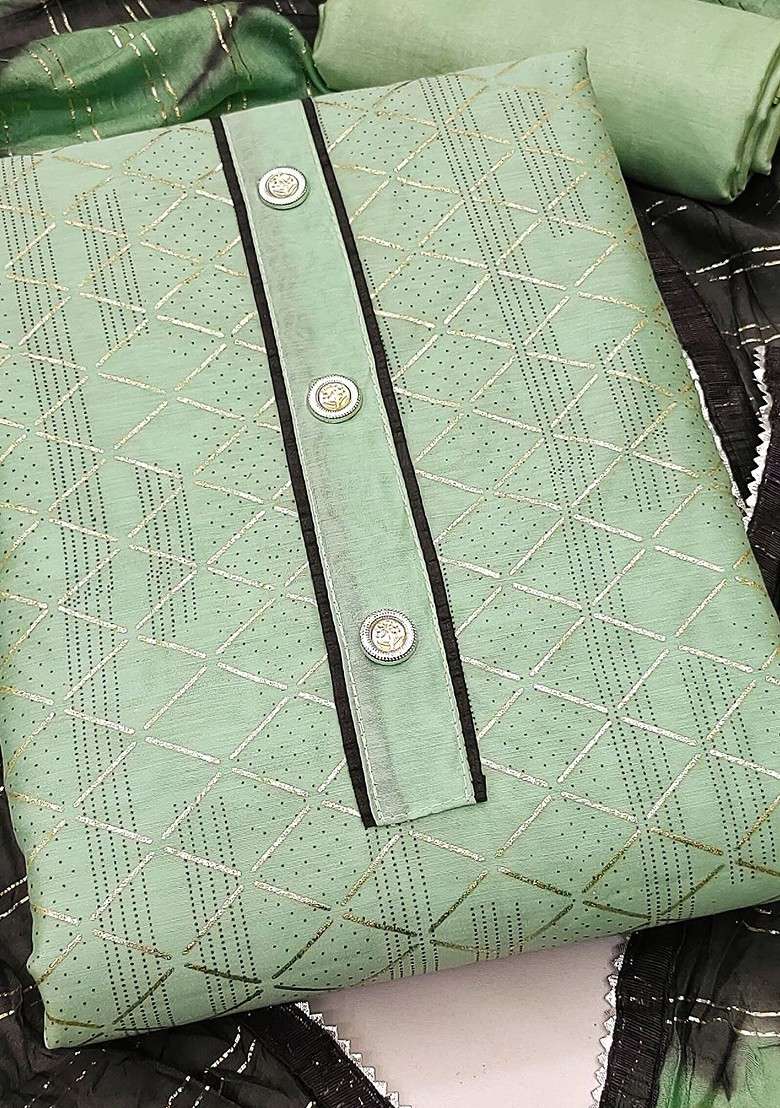 Green Thread Work Blended Punjabi Suit - Indya