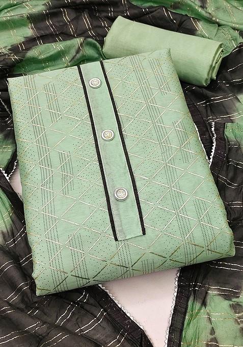 Green Woven Poly Blend Kurta Set
