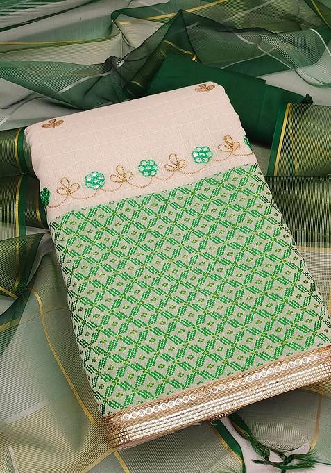 Off White Embroidered Jacquard Kurta Set