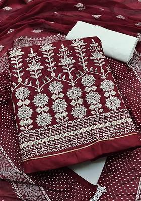 Maroon Embroidered Pure Cotton Kurta Set