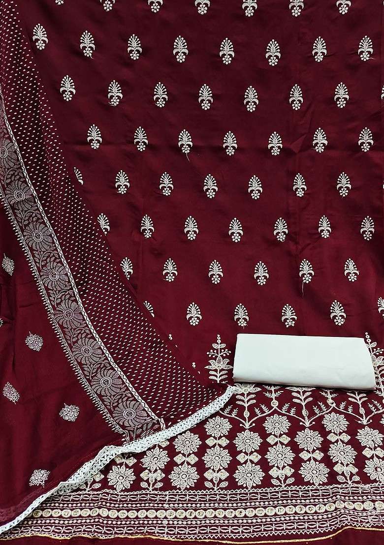 Maroon Embroidered Pure Cotton Kurta Set - Indya
