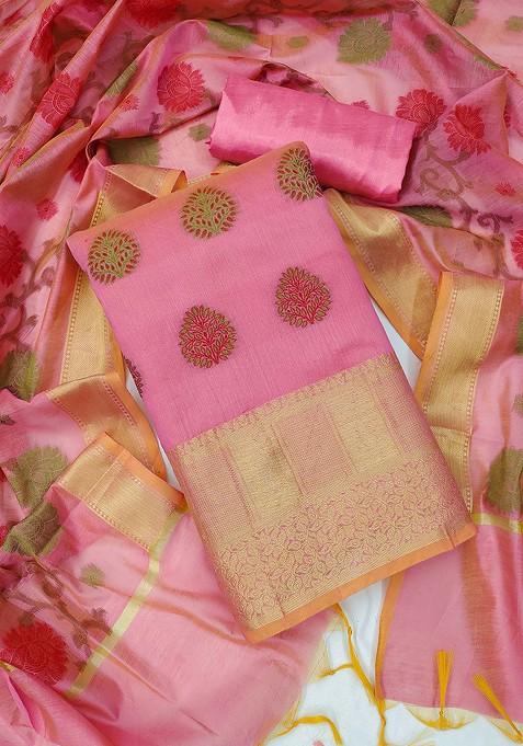 Pink Woven Poly Blend Kurta Set