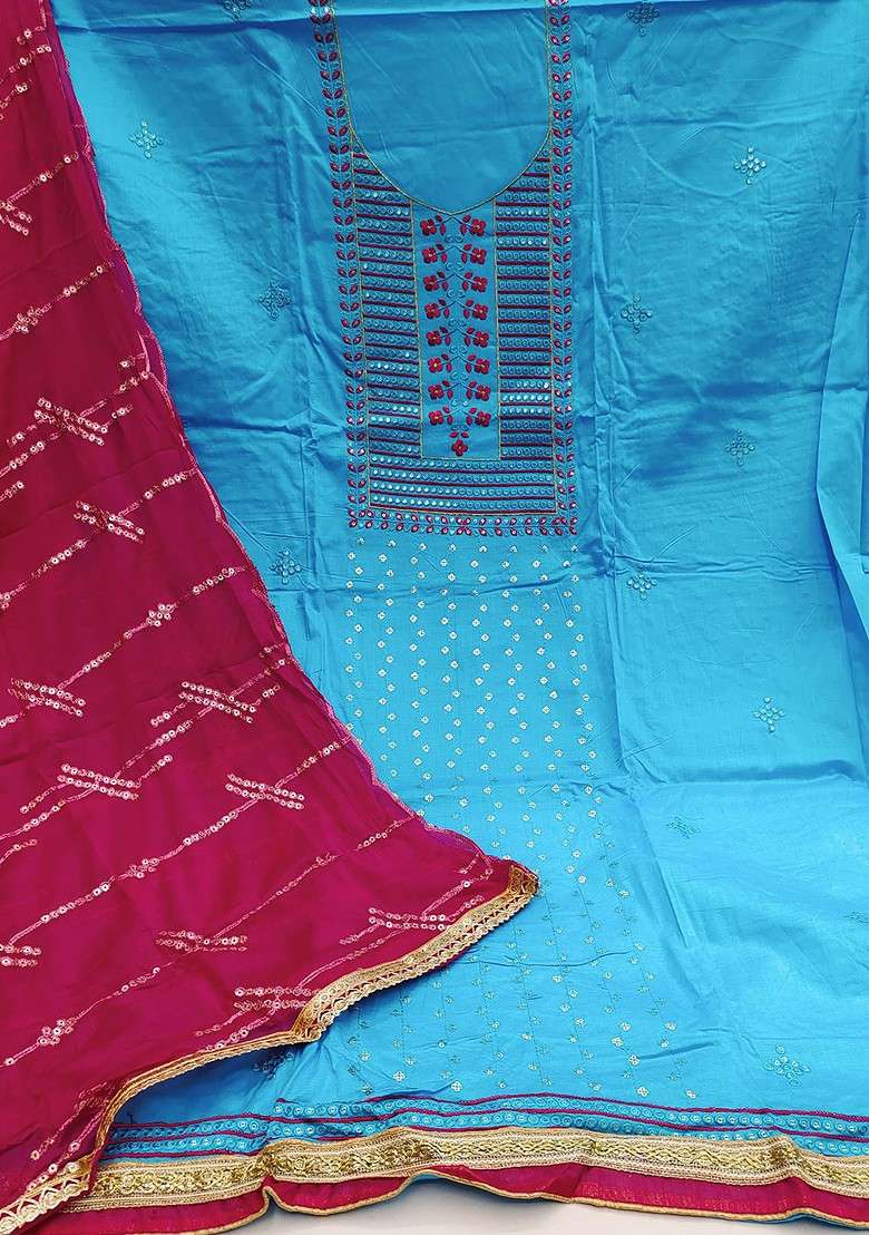 Blue Embellished Poly Blend Kurta Set - Indya