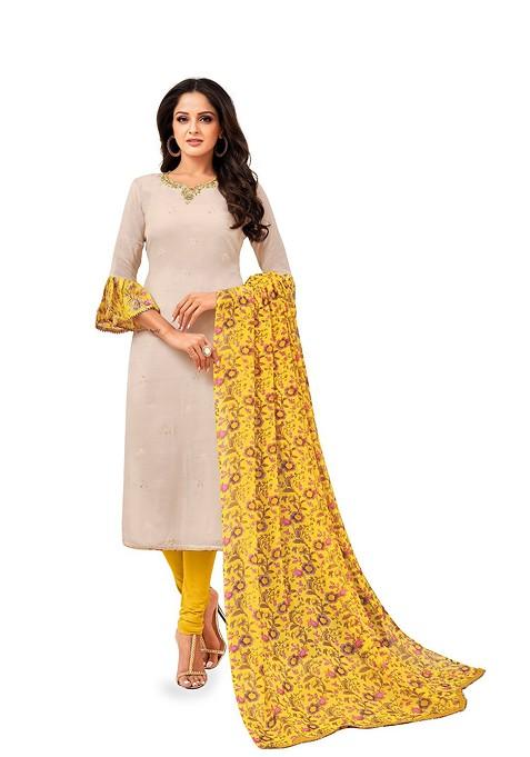 Beige Embellished Poly Blend Kurta Set
