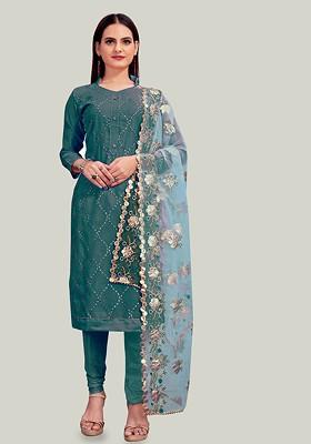 Navy Blue Embroidered Chanderi Kurta Set