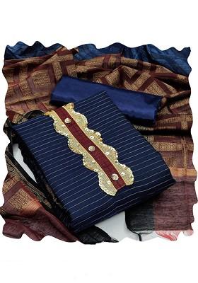 Blue Sequin Embroidered Poly Blend Kurta Set