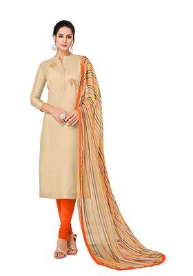 Beige Embellished Poly Blend Kurta Set