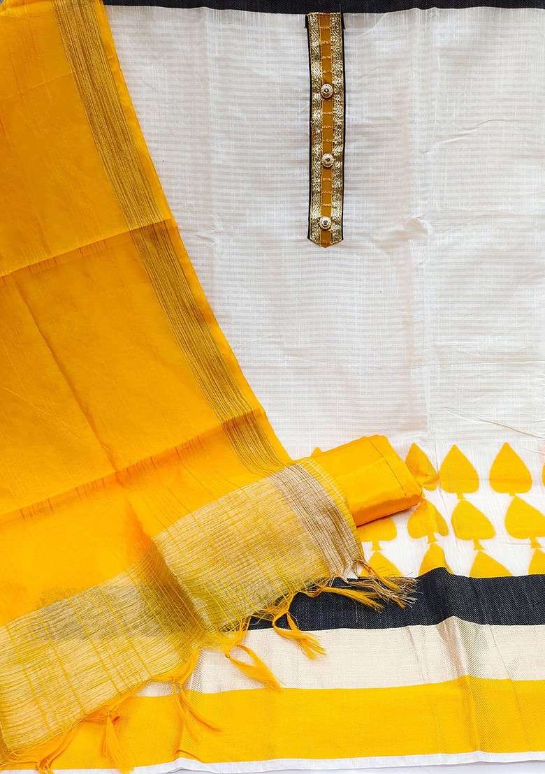 White Striped Poly Straight Kurta Set - Indya