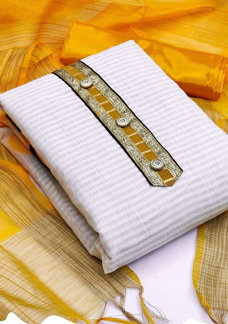 White Striped Poly Straight Kurta Set - Indya