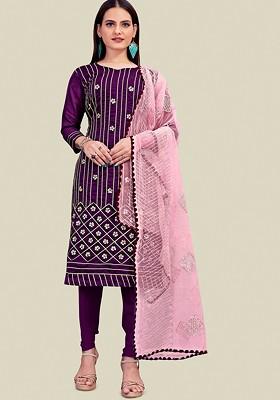 Purple Embellished Cotton Kurta Set
