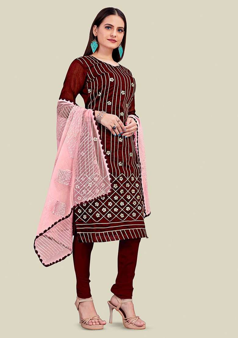 Maroon Embroidered Blended Straight Kurta Set - Indya