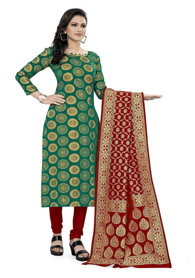 Green Woven Poly Blend Kurta Set - Indya