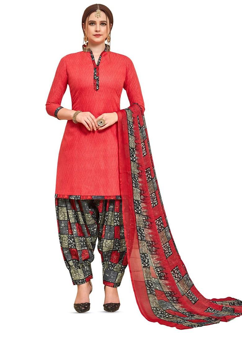 Red Printed Pure Cotton Kurta Set