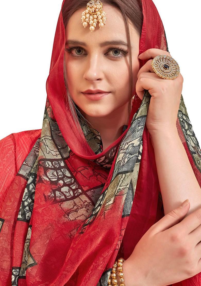 Red Printed Pure Cotton Kurta Set