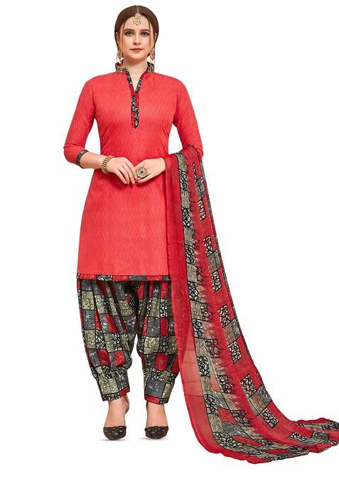 Red Printed Pure Cotton Kurta Set