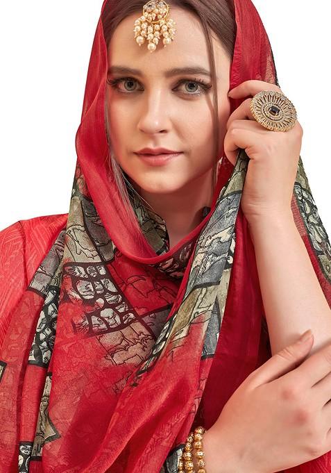 Red Printed Pure Cotton Kurta Set