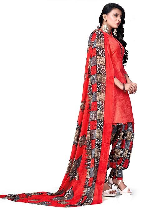 Red Printed Pure Cotton Kurta Set